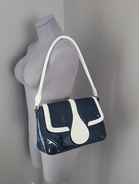 Vintage 90s Genuine Patent Leather Colorblock Mod Shoulder Bag/Made in Portugal